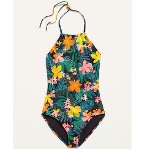 Old Navy Hibiscus Print Halter One Piece Swimsuit